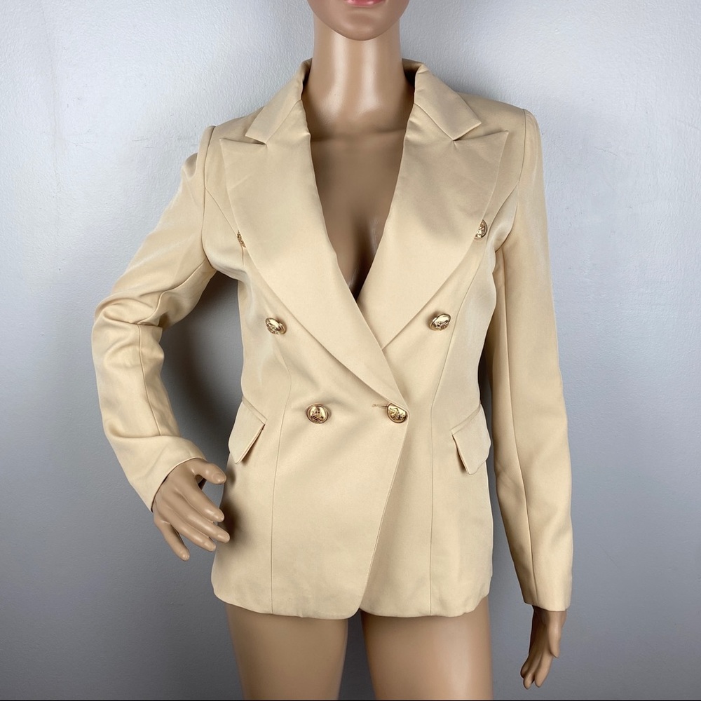 NEW LIONESS BEIGE DOUBLE-BREASTED BLAZER - Picture 2 of 8